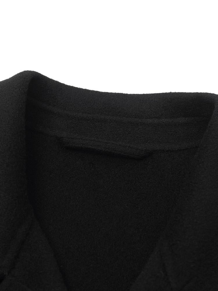 Tencel Yün Yaka Çift Yüzlü Kemerli Kadın Kaban