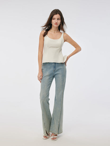 Streç Yuvarlak Yaka Kadın Peplum Tank Top