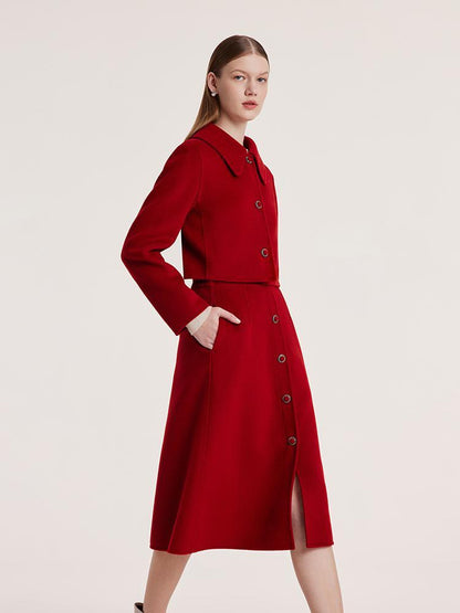 Tencel Yün Crop Ceket Ve Yarım Kadın Etek Takım