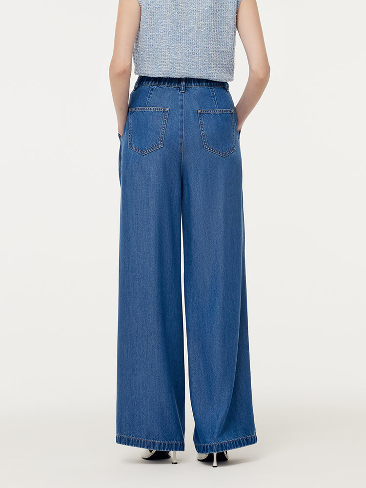 %100 Tencel Denim Beli Lastikli Kadın Kot