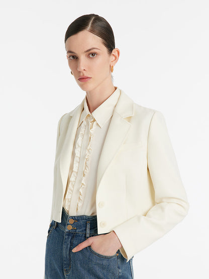 Kamgarn Yün Yaka Kadın Crop Blazer