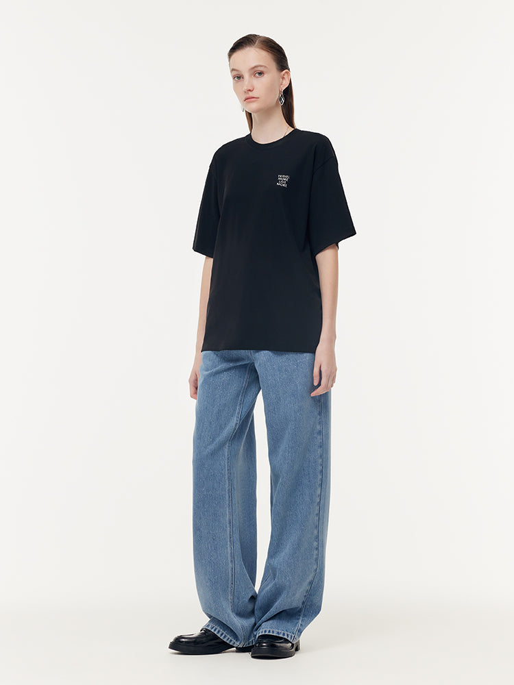 Asetat Loose Fit Mektup Baskılı Unisex Tişört
