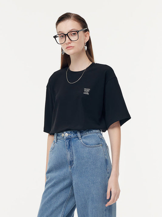 Asetat Loose Fit Mektup Baskılı Unisex Tişört