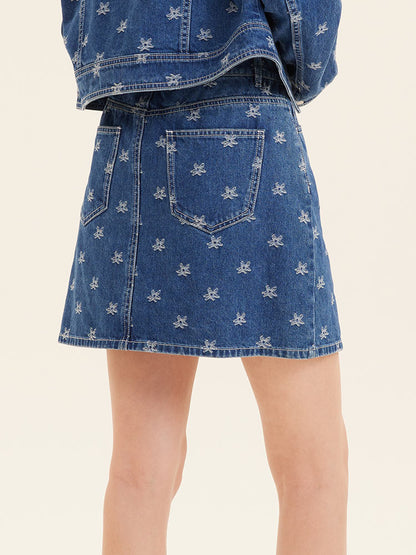 Jakarlı Denim Yarım Kadın Etek