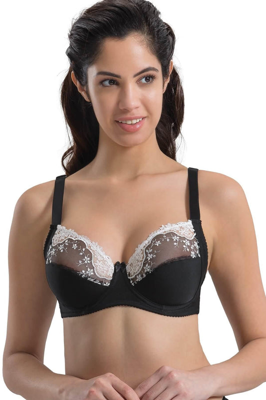 SİYAH BEYAZ DesBerries 136 B Balenli Toparlayıcı Dantelli Sütyen