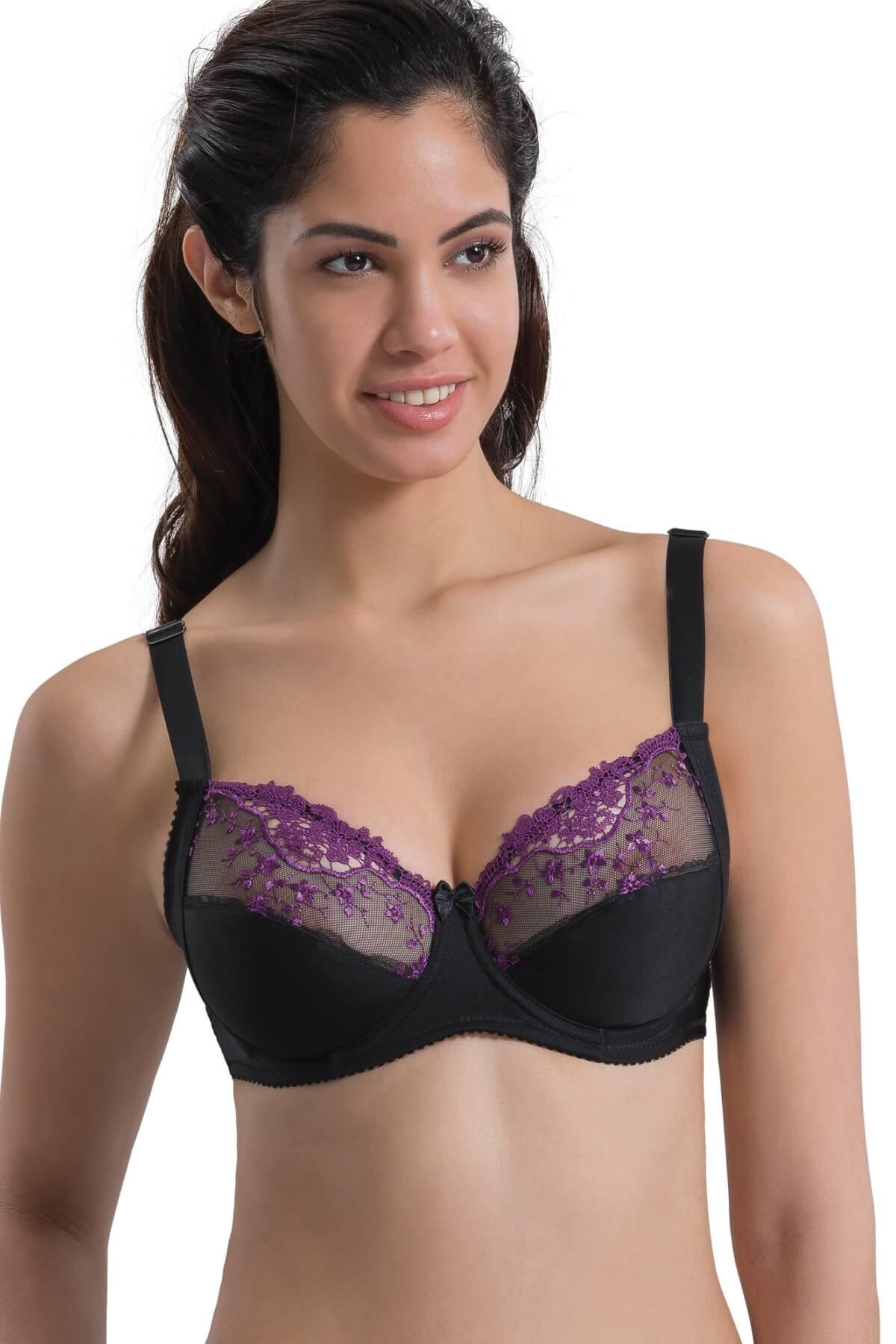 MOR SİYAH DesBerries 136 C Balenli Toparlayıcı Dantelli Sütyen