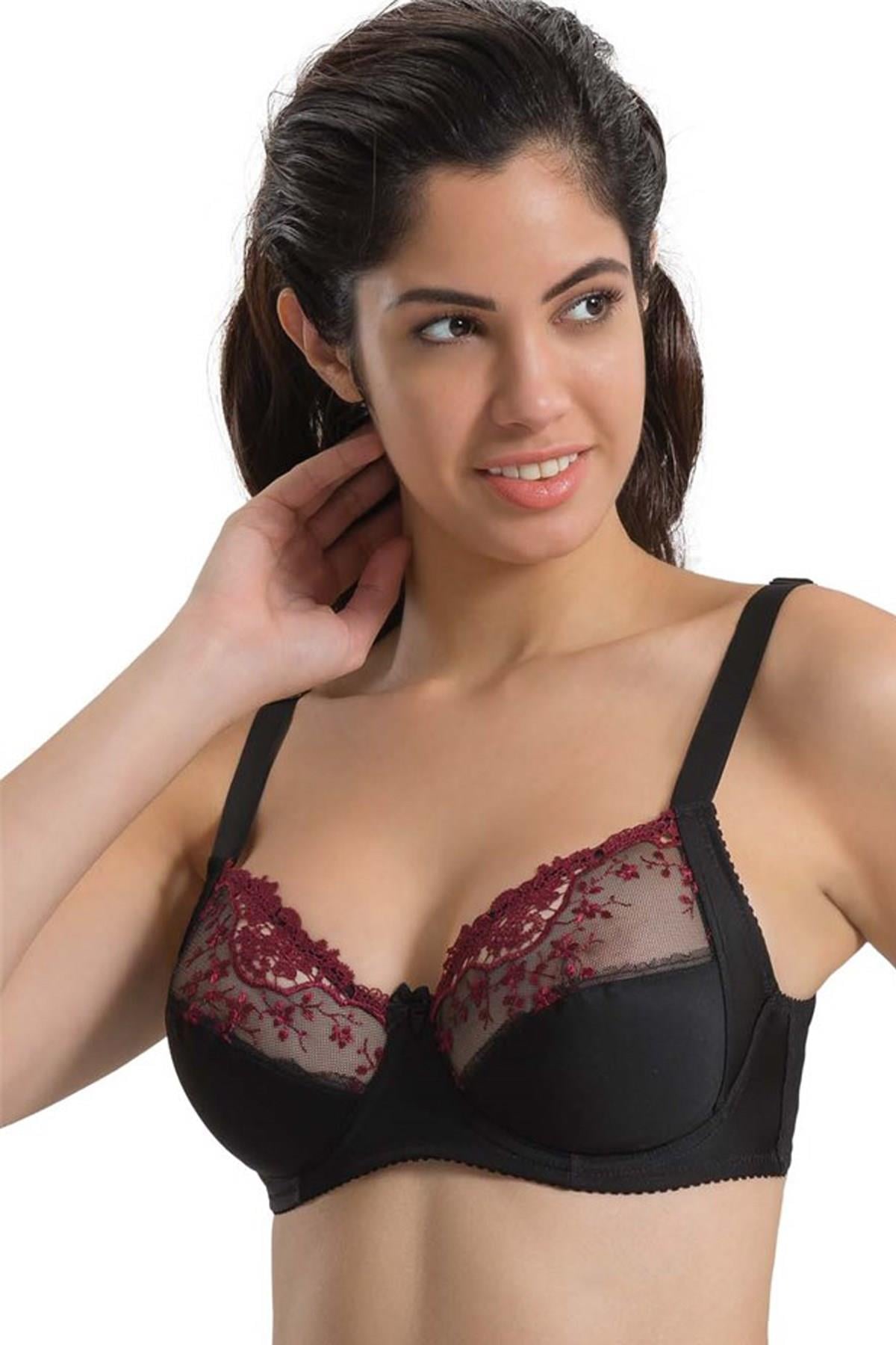 BORDO SİYAH DesBerries 136 C Balenli Toparlayıcı Dantelli Sütyen