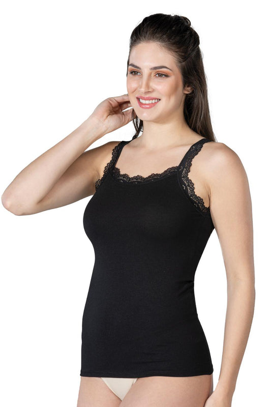 SİYAH DesBerries 1411 Modal Cotton Dantelli Atlet