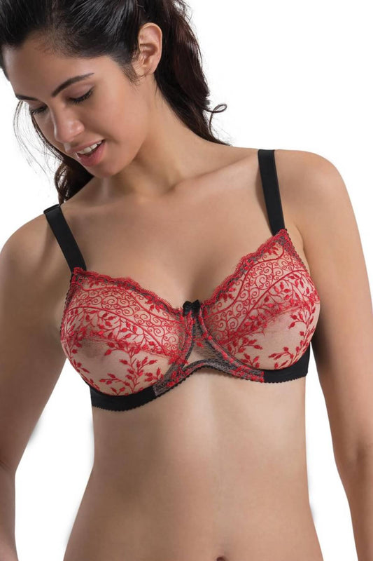 SİYAH-KIRMIZI DesBerries 148 D Balenli Toparlayıcı Sütyen