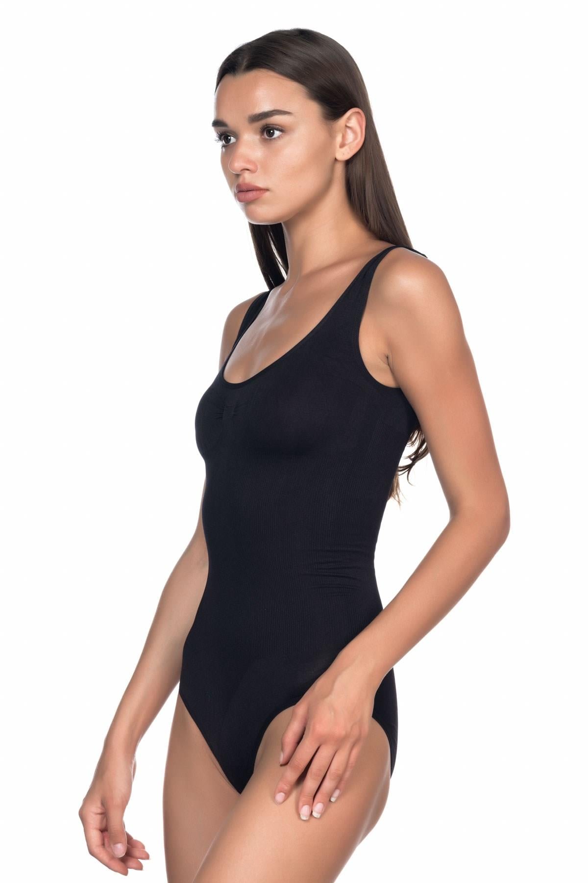 SİYAH 1924 Soft Kalın Askıllı Çıtçıtlı Body