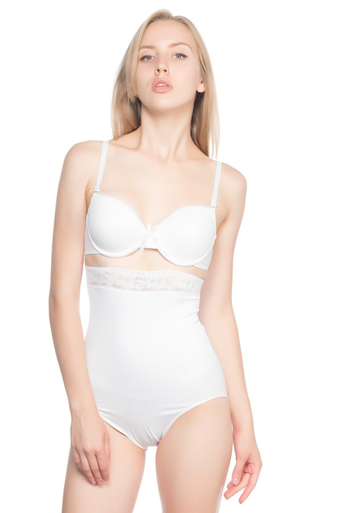 BEYAZ DesBerries 2028 Dantelli Yüksek Bel Slip Korse