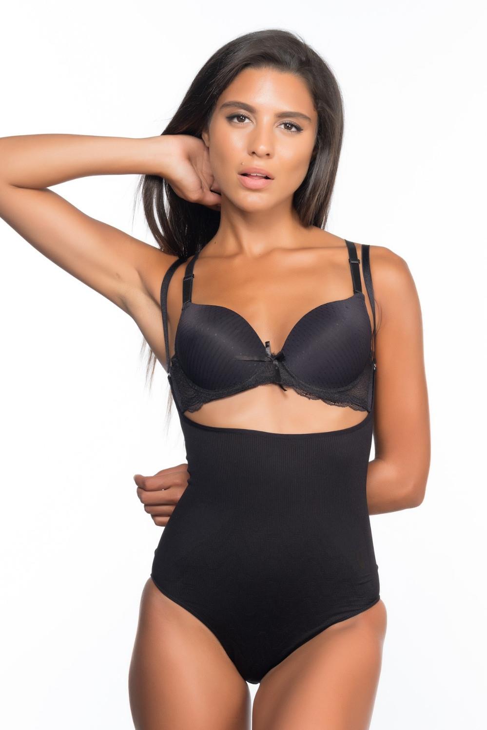 SİYAH DesBerries 2073 Göğüsü Açık Desenli Body Korse