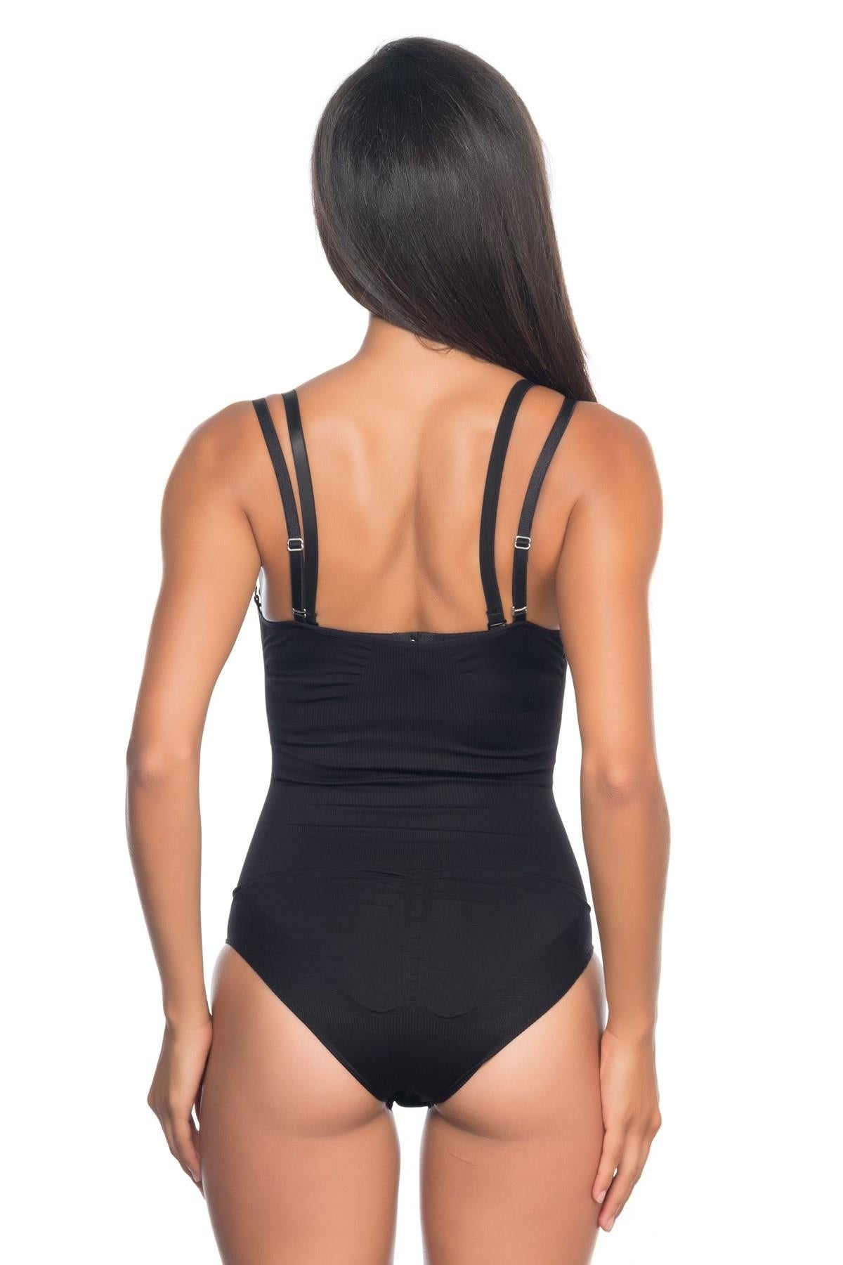 SİYAH DesBerries 2073 Göğüsü Açık Desenli Body Korse