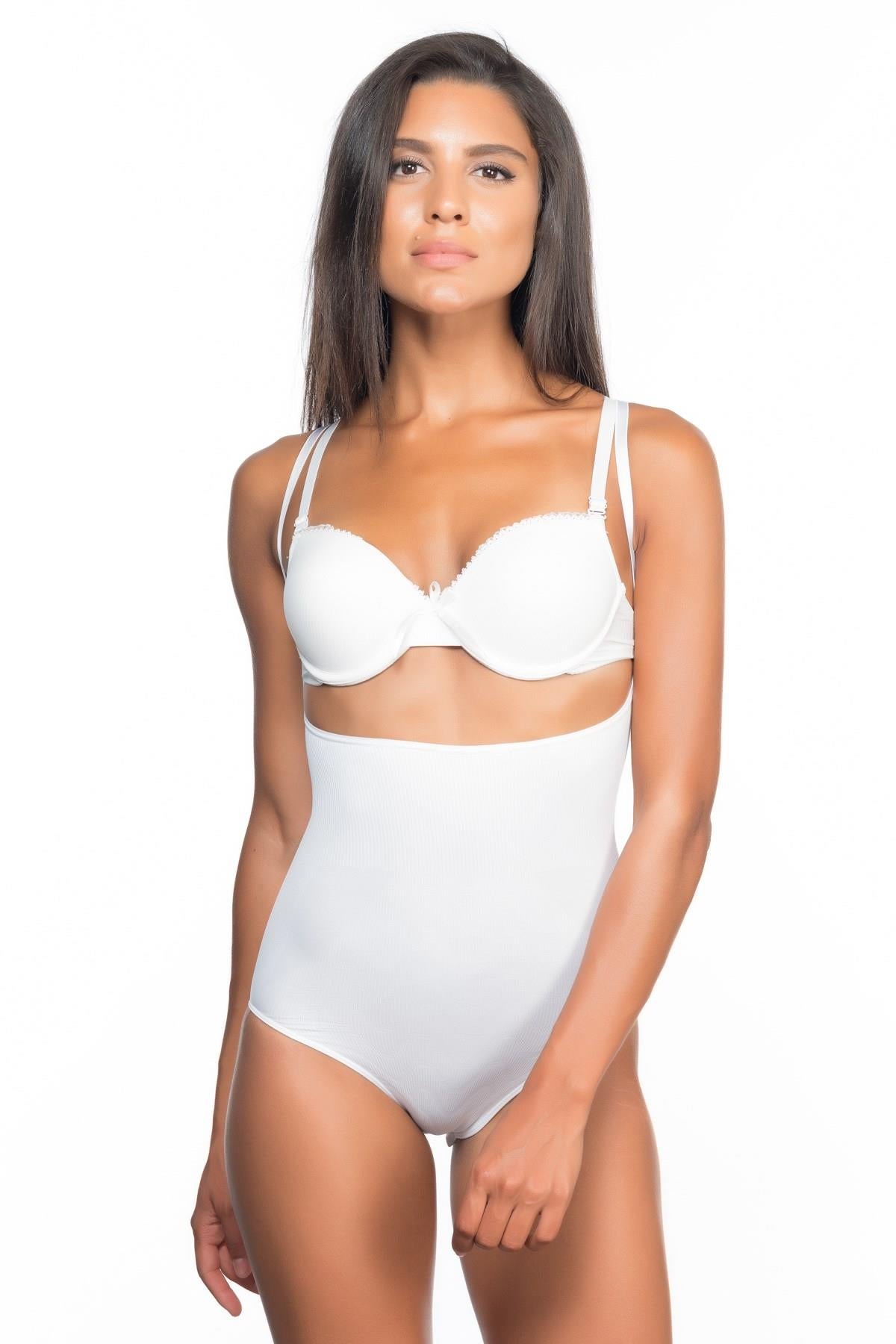 BEYAZ DesBerries 2073 Göğüsü Açık Desenli Body Korse