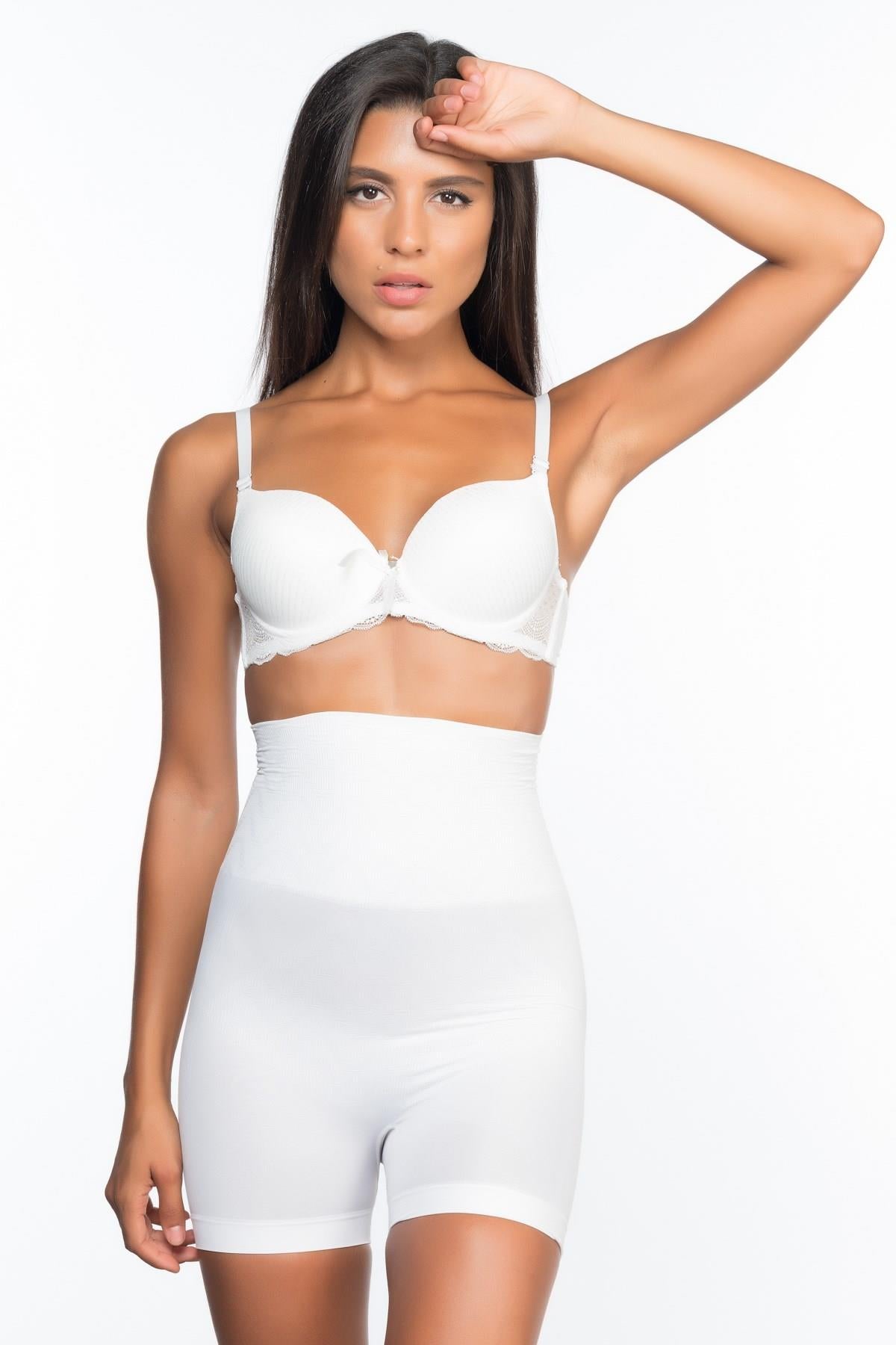 BEYAZ DesBerries 2075 Yüksek Bel Desenli Double Kısa Paça Korse