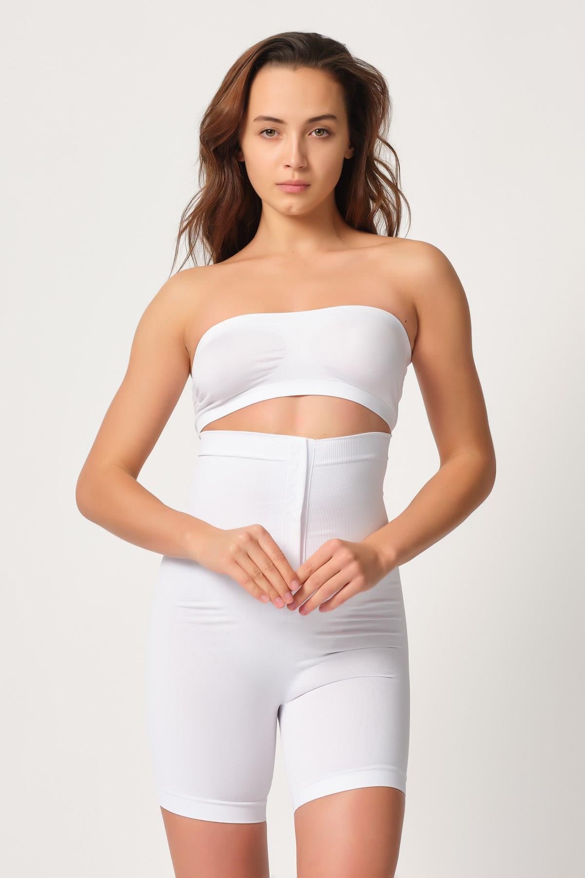 BEYAZ DesBerries 2087 Önden Agraflı Paçalı Korse