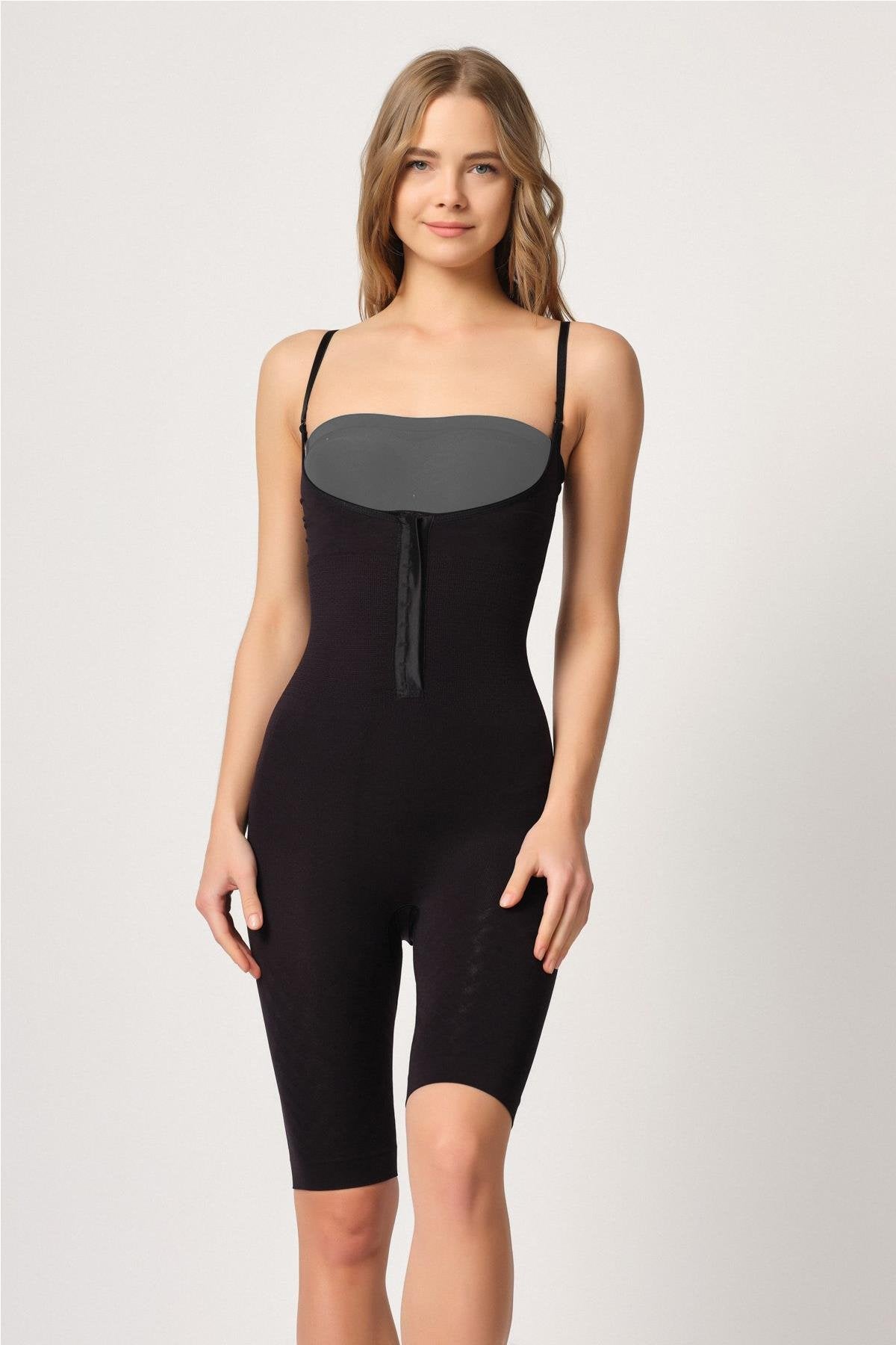 SİYAH DesBerries 2093 Ön Agraflı Göğsü Açık Paçalı Boy Korse