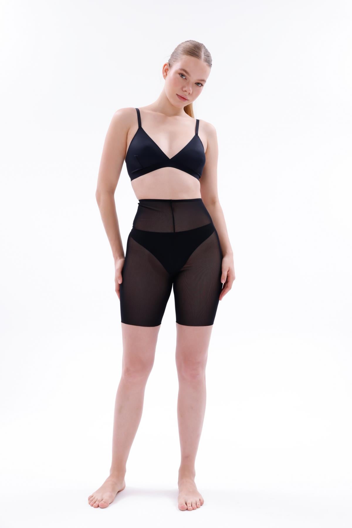 SİYAH DesBerries EMAY 2705 Lazer Tül Boxer Hayalet Korse