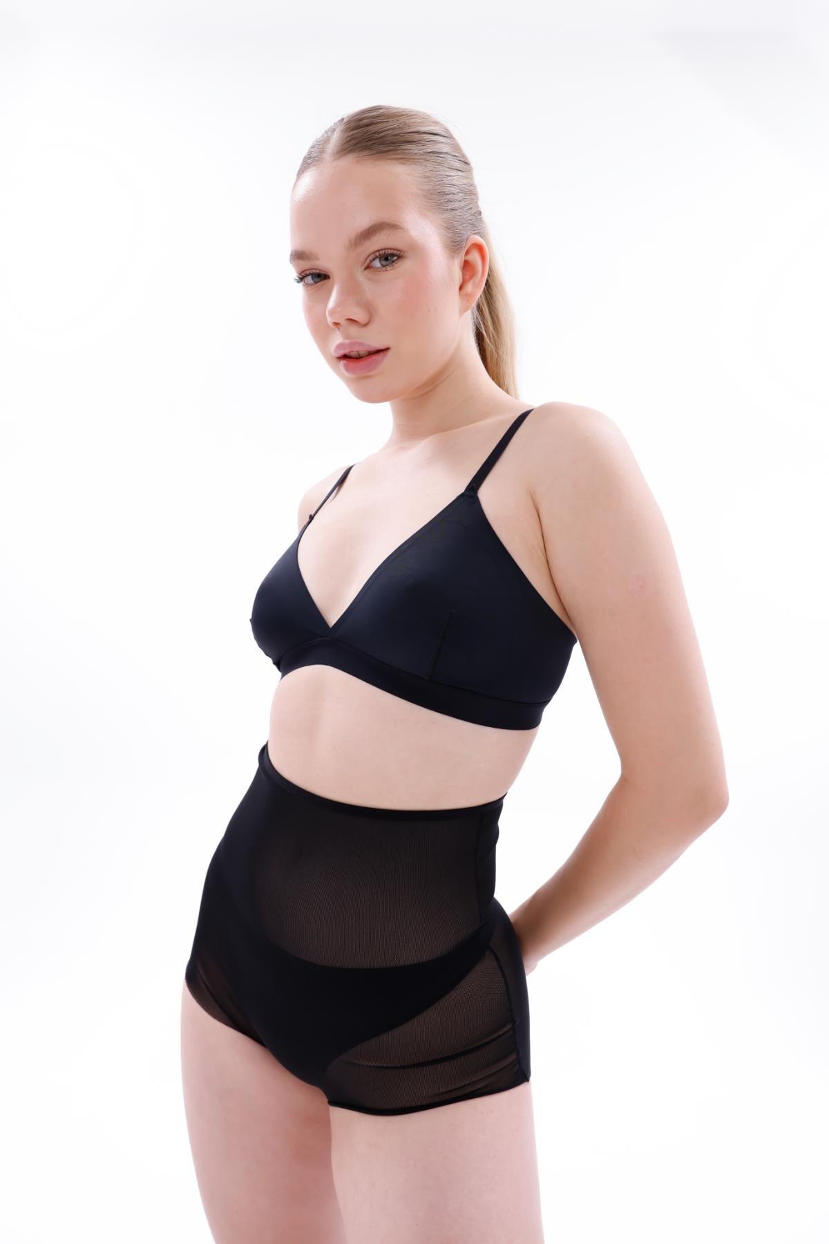SİYAH DesBerries EMAY 2706 Lazer Tül Slip Hayalet Korse