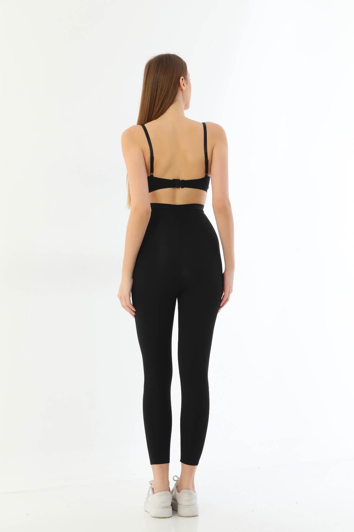 SİYAH 2711 Lazer Kesim Fermuarlı Uzun Tayt