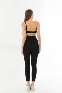 SİYAH 2711 Lazer Kesim Fermuarlı Uzun Tayt