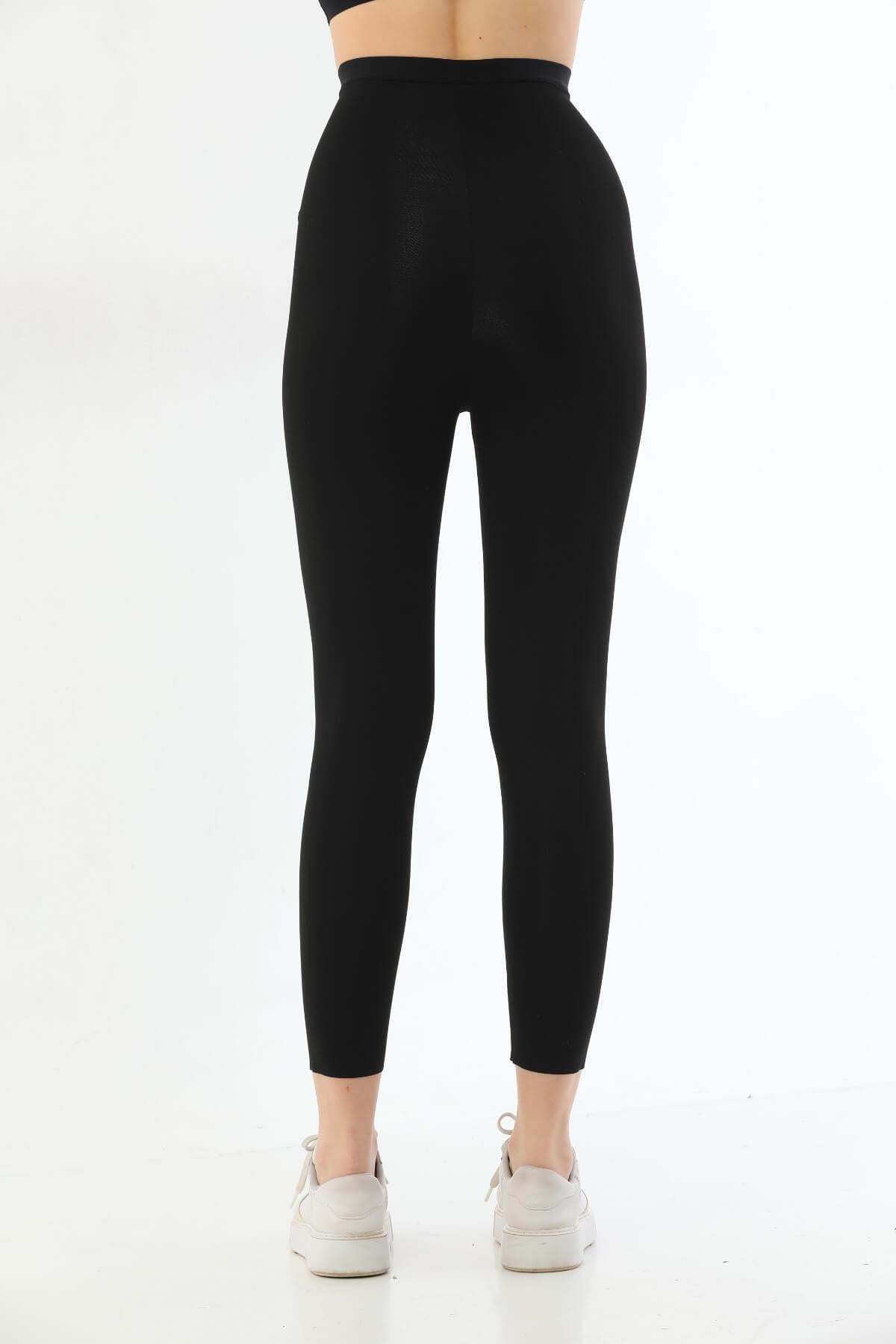 SİYAH 2711 Lazer Kesim Fermuarlı Uzun Tayt