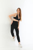 SİYAH 2711 Lazer Kesim Fermuarlı Uzun Tayt