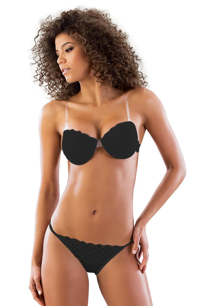 SİYAH DesBerries 2722 Strablez Sırtı Şeffaf Sütyen Takım Push-up