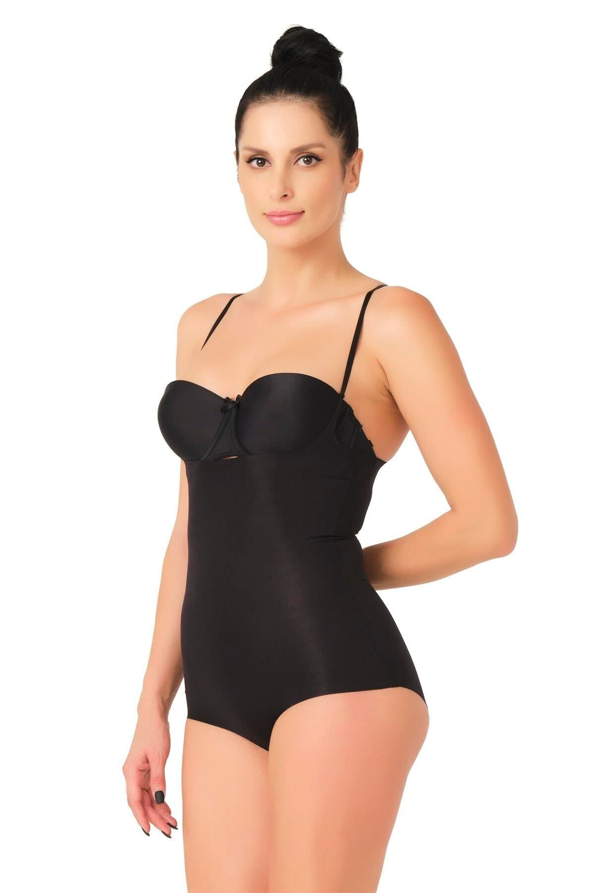 SİYAH DesBerries 2723 Lazer Kesim Göğsü Açık Slip Korse