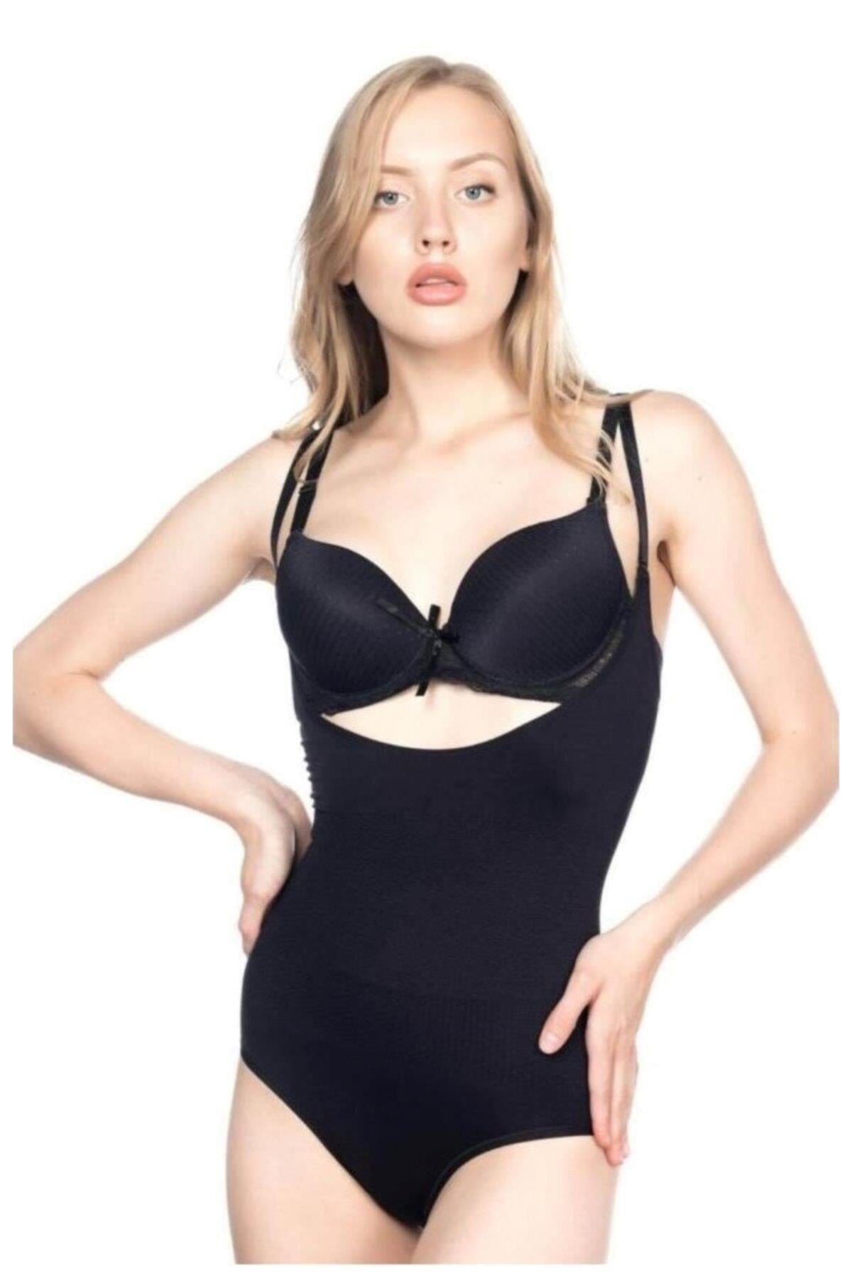 SİYAH DesBerries 2811 Göğsü Açık Slip Boy Lazer Korse