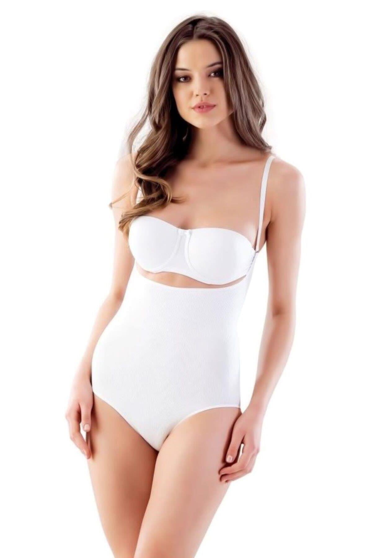BEYAZ DesBerries 2811 Göğsü Açık Slip Boy Lazer Korse