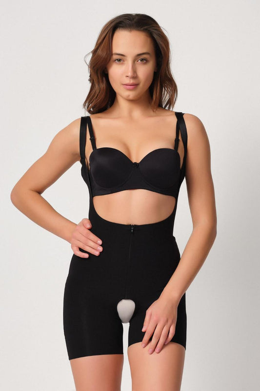 SİYAH DesBerries 2834 Göğsü Açık Ferumalı Tül Popo Boy Lazer Korse