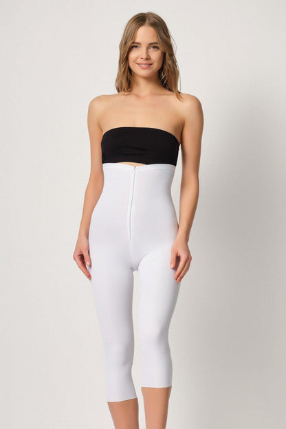 BEYAZ DesBerries 2868 Fermuarlı Kapri Tayt Lazer Korse