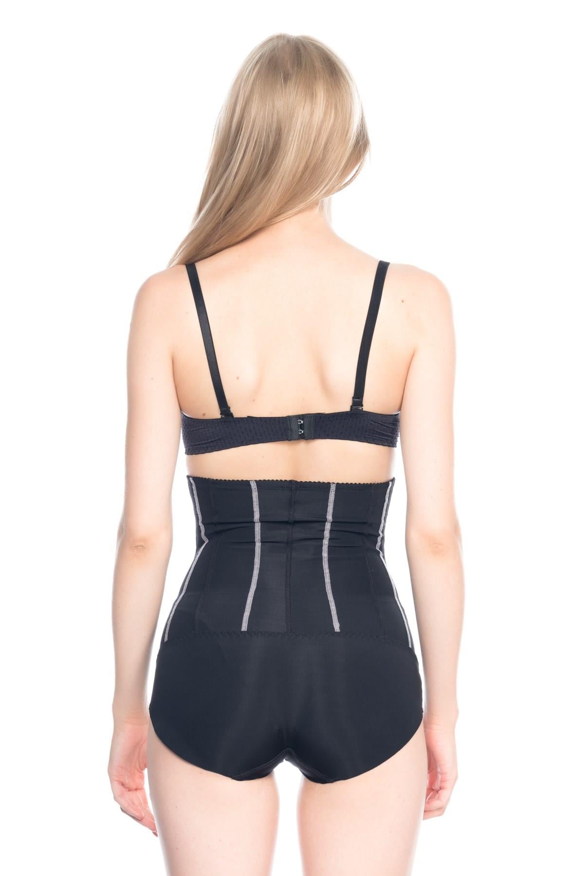 SİYAH DesBerries 2886 Yüksek Bel Tül Slip Lazer Korse