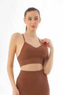 KAHVE DesBerries 3921 Soft Seamless Ripli Tayt Yoga Takımı