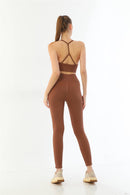 KAHVE DesBerries 3921 Soft Seamless Ripli Tayt Yoga Takımı