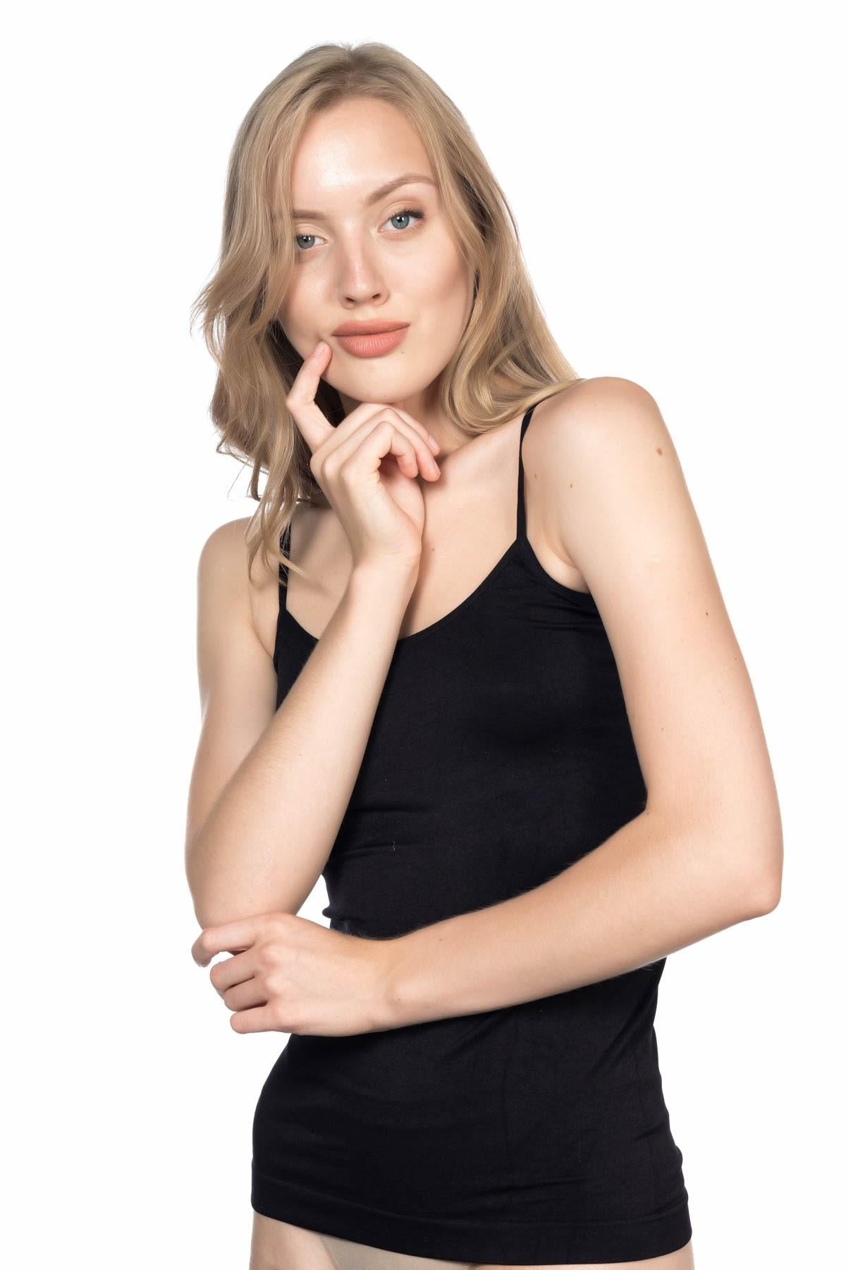 SİYAH DesBerries 5001 Soft İp Askılı Uzun Atlet