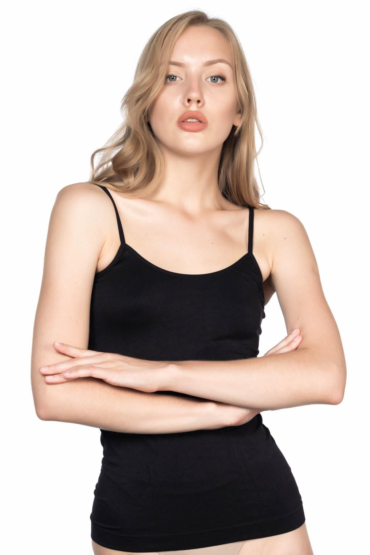 SİYAH 5001 Soft İp Askılı Uzun Atlet