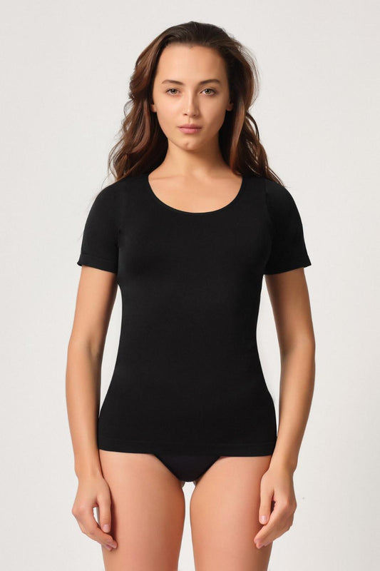 SİYAH DesBerries 5004 Soft Yarım Kollu Atlet