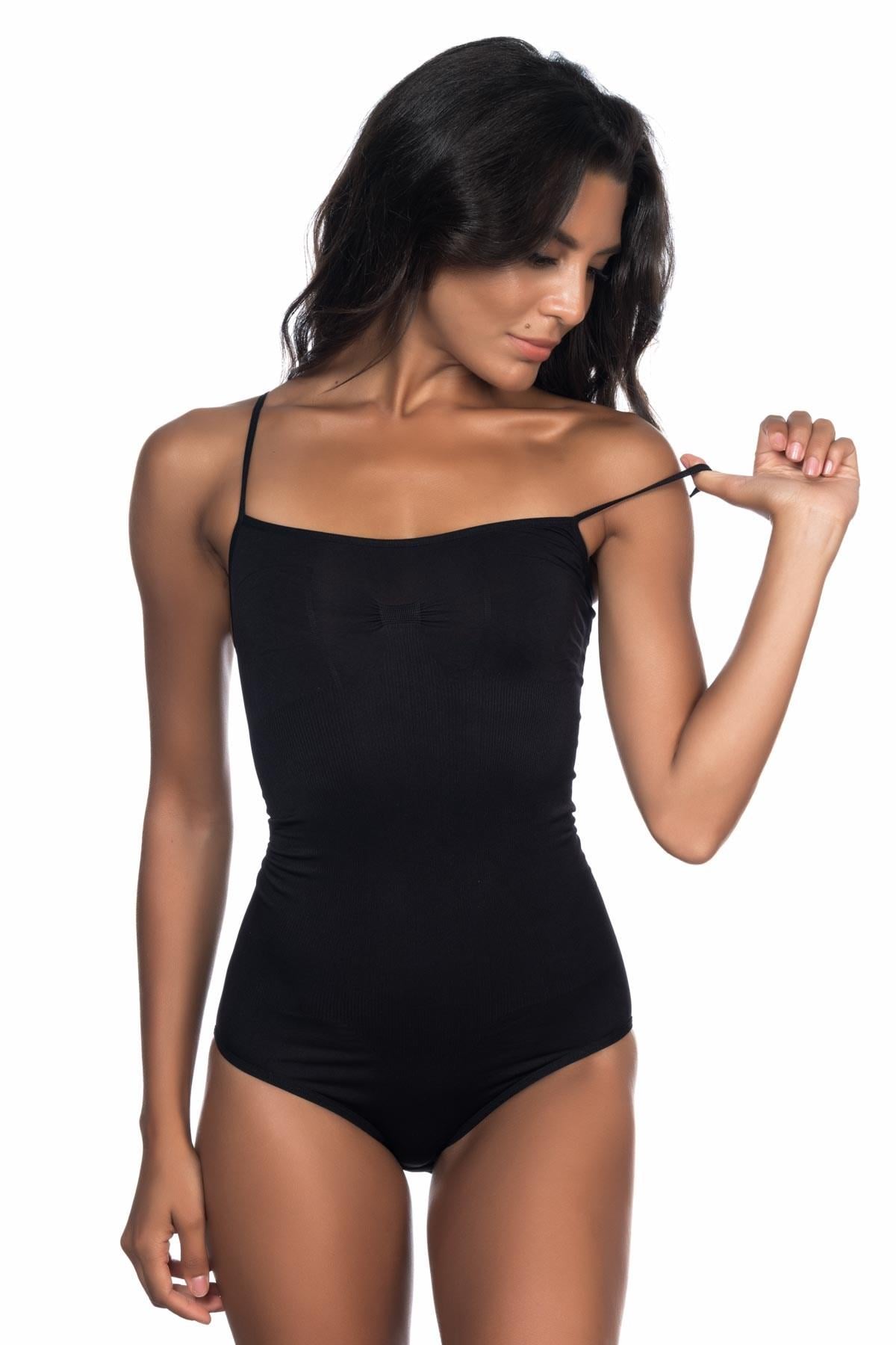 SİYAH DesBerries 1923 Soft İp Askılı Çıtçıtlı Body