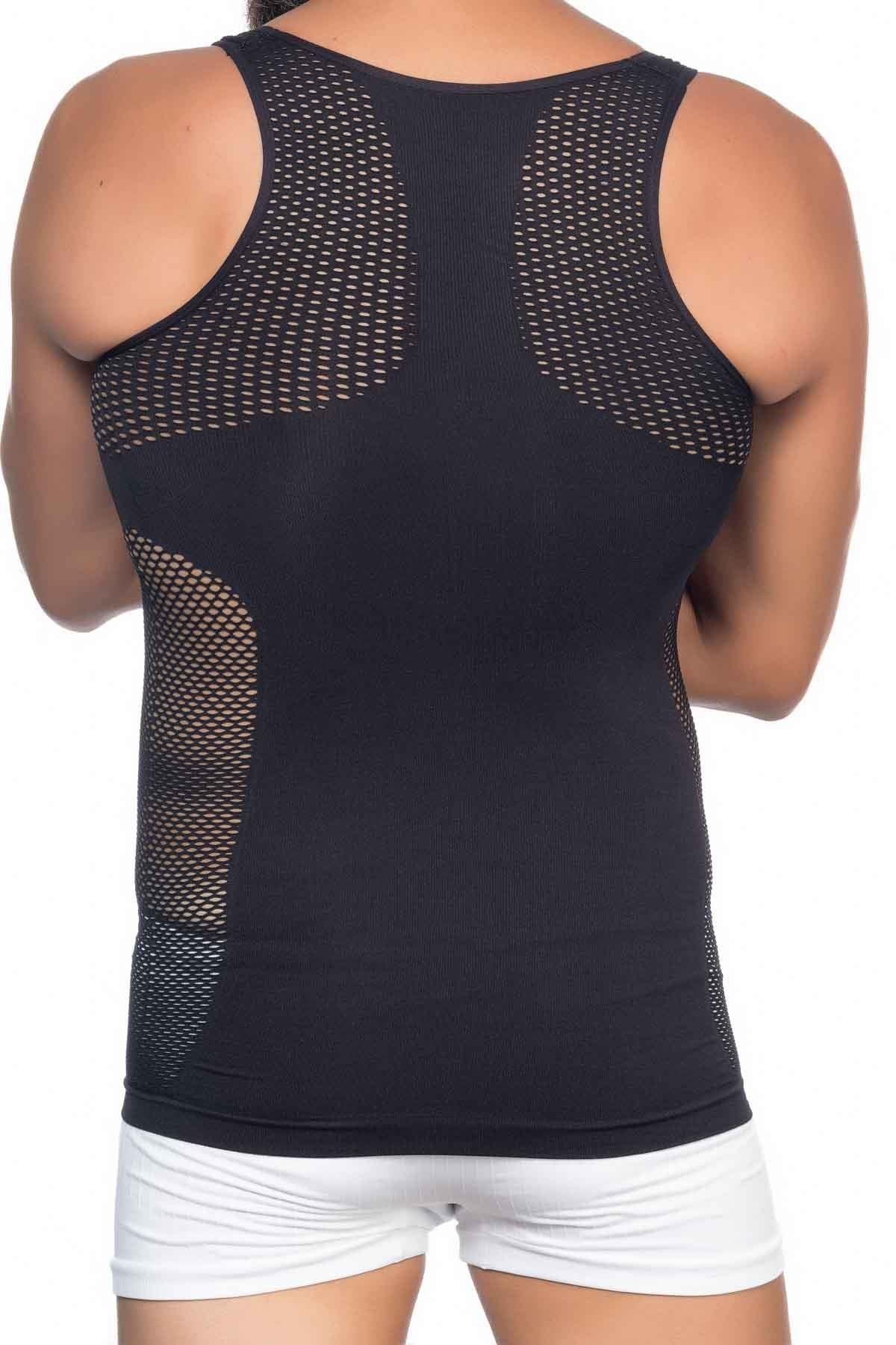 SİYAH DesBerries E1006 Fileli Erkek Korse Atlet