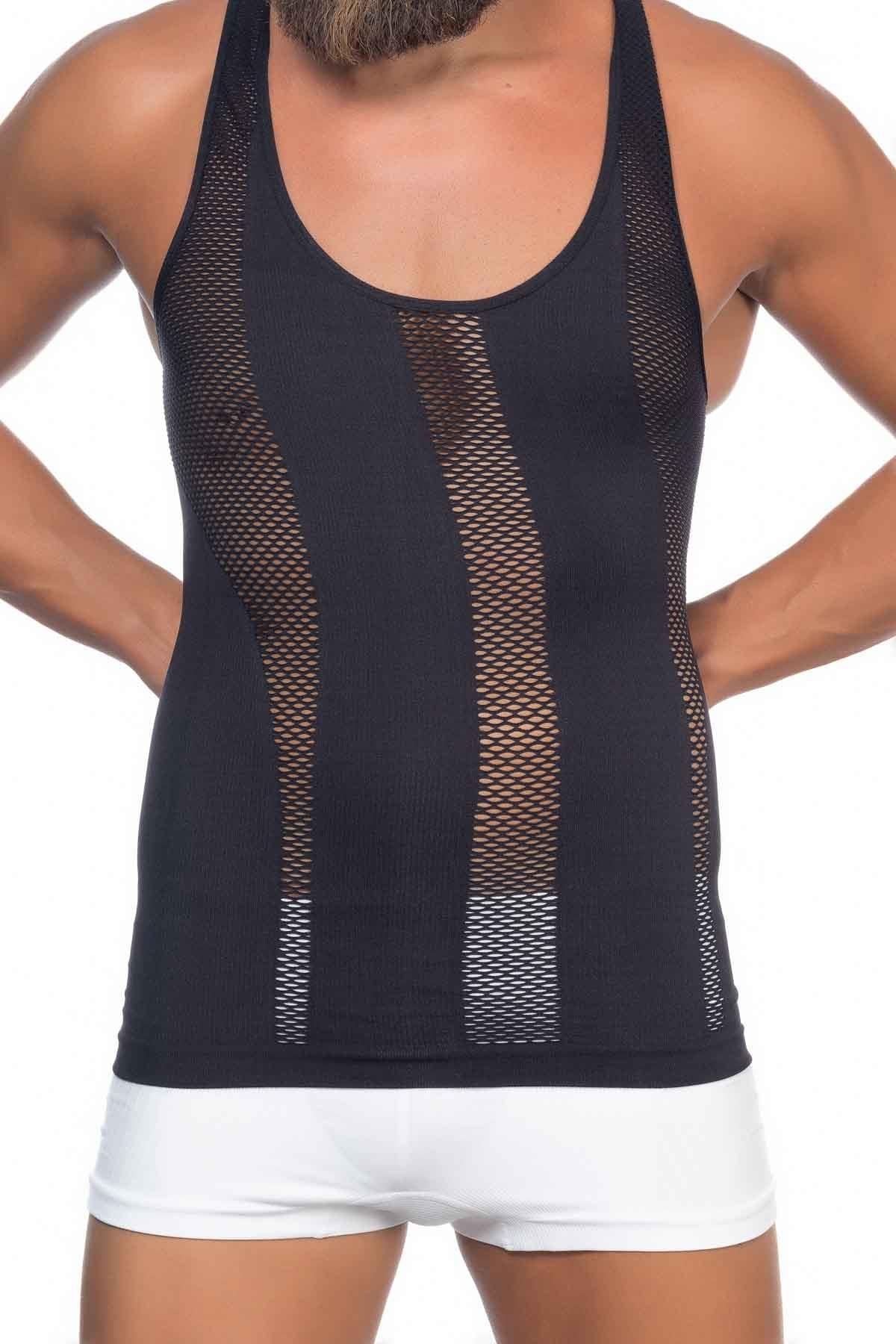 SİYAH DesBerries E1009 Fileli Erkek Korse Atlet
